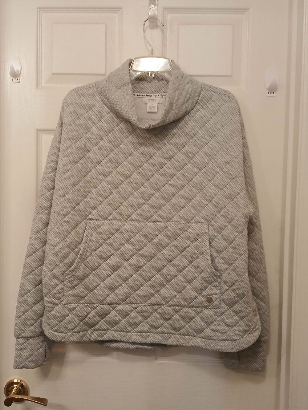 Jones New York Sport Quilted Pullover Top Women's Size 1X Gray White Herringbone